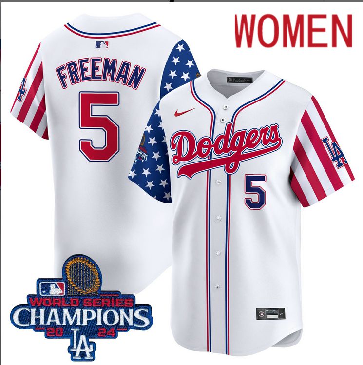 Women MLB Los Angeles Dodgers #5 Freeman American Style white 2024 World Series Champions  Limited Jersey